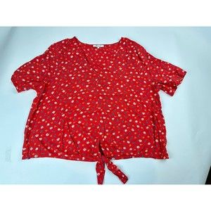 Madewell Novel Tie-Front Top in Prairie Posies Enamel Red Extra Large
